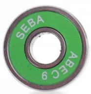 Seba ABEC 9 bearings for inline skating with a green shield and open at the other side